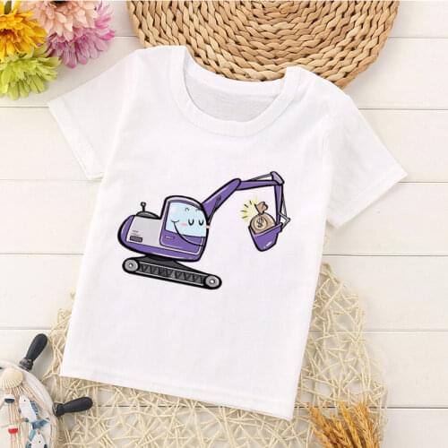 24M-8T New Summer Children Clothes Casual Girl T Shirts Excavator Cartoon Novelty Girls Kawaii Boy T Shirt O-neck Sports Shirt