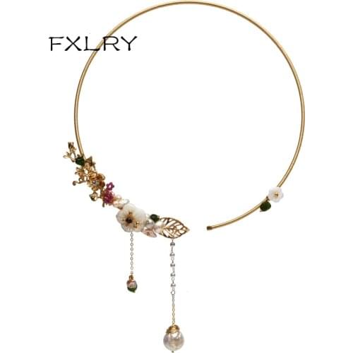 FXLRY Original handmade natural pearl elegant flower chokers Sweater chain necklace for women Bridal wedding jewelry