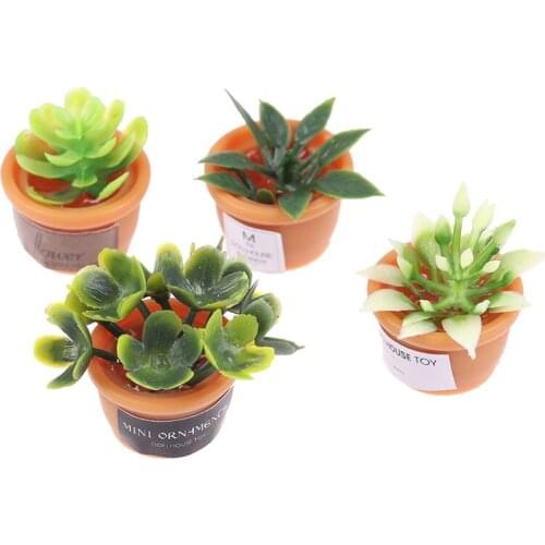 Hot sale 4Pcs Dollhouse Miniature Green Mini Potted For Green Plant In Pot