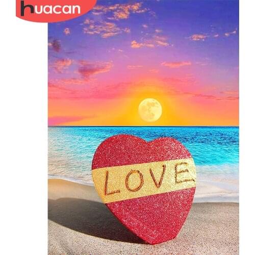 HUACAN Diamond Painting Full Round Square Landscape Sunset Rhinestones 5D Diamond Embroidery Sale Seaside Mosaic Home Decor