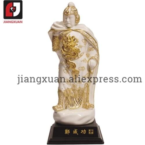 Chinese snow white porcelain figurines 24k gold foil Zheng Chenggong porcelain ornament modern home decor