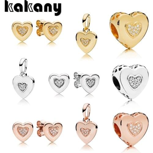 Standard S925 Sterling Silver Classic Exquisite Rose Gold Heart Beaded Earrings Pendant High Quality Fashion Jewelry