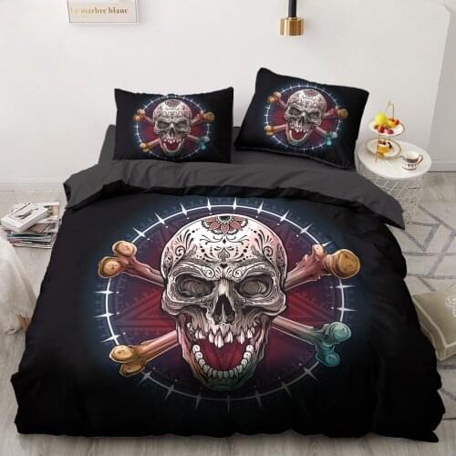 Horror Flame Skull Theme School Style Bedding Set Personality GEEK Boys Room Duvet Cover Pillowcase jogo de cama