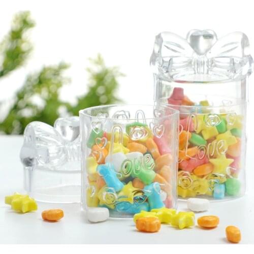 Candy Box Bowknot Shape Transparent Box Wedding Favor Gift Boxes Party Box Clear Plastic Container For Home Baby Show Decoration