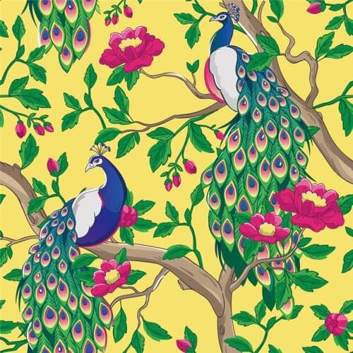 Beautiful peacock printed swimsuit fabric custom thin high-end floral fabric girls dress DIY clothing patchwork S2