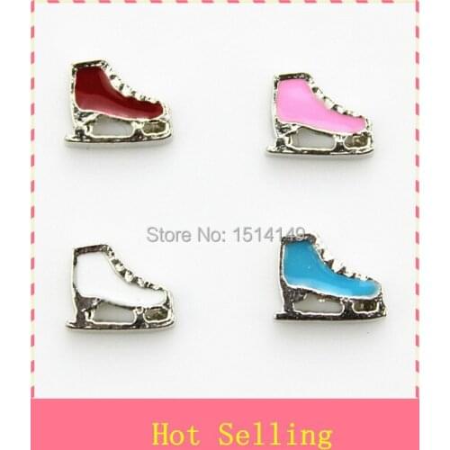 Hot selling mix color ice skate floating charms living glass floating memory locket(1lot=4 color*10pcs=40pcs)