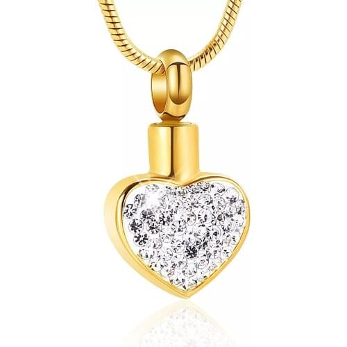 Small Stainless Steel Crystal Heart Urn Necklace For Women Keepsake Penadnt Memorial Ashes Jewelry