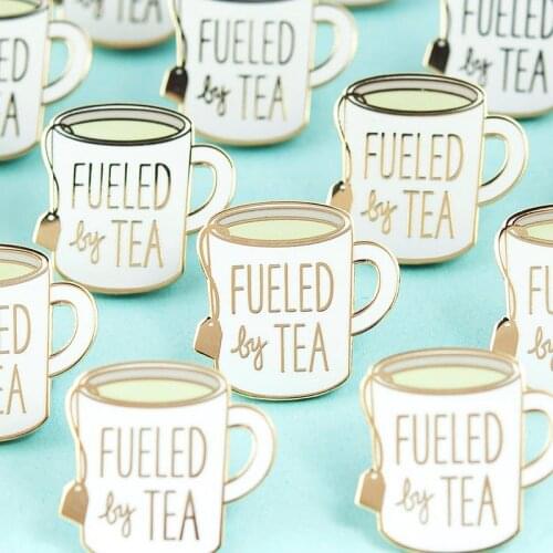 Cartoons Fueled by Tea Cup Teabag Enamel Brooch Pin Backpack Hat Bag Lapel Pins Badges Women Mens Fashion Jewelry Accessories
