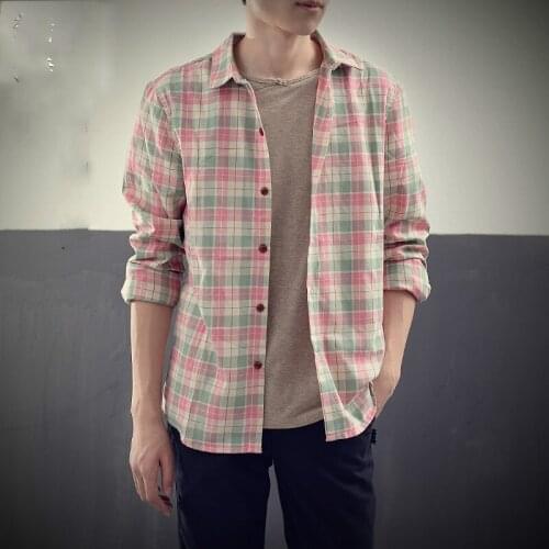Mens Fancy Lattice Casual Long Sleeve Shirt Slim Colored Plaid Shirt Mens Shirt Autumn