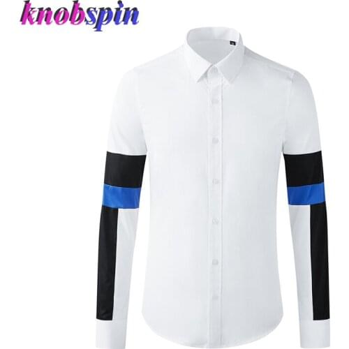 100% Pure Cotton Shirt Men Brand Long Sleeve Slim Patchwork Mens Shirts Casual Chemise homme Plus size 3XL Camisas
