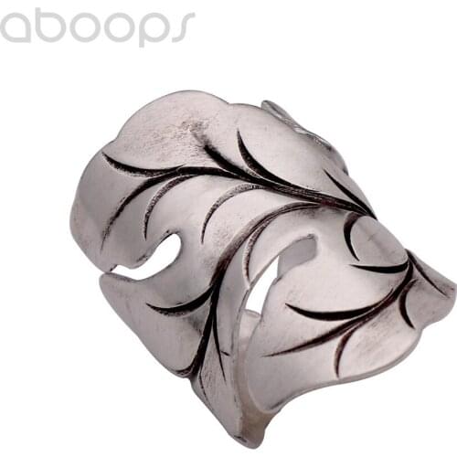 Handmade 925 Sterling Silver Leaf Ring for Men Women,Adjustable Size 8.5-10.5,Free Shipping