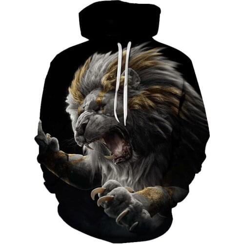 2021 New lion Face Mens Hoodie Hip Hop Sweatshirt Funny 3D Lion Fashion Hoodie Men Sportswear Unisex Casual Hoodie Full Animal