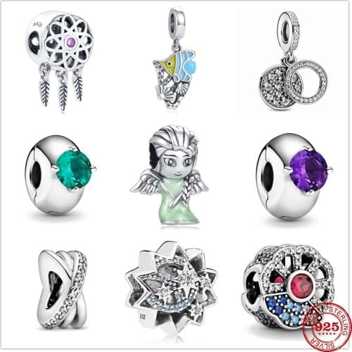 New 925 Sterling Silver Sea Fish Fairy Round Solitaire Clip Charm Beads Fit Original Charms Pandora Bracelet Bead Jewelry making