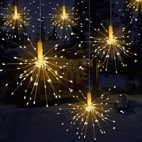 Novelty Creative Hanging Starburst String Lights 120-240 DIY firework Copper Fairy Garland christmas outdoor Twinkle Light decor