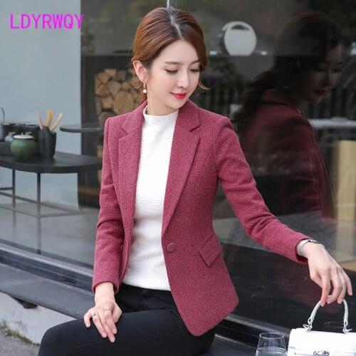 2021 autumn and winter new female Korean version of the self-cultivation long-sleeved woolen casual single piece small suit