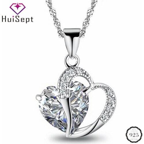 HuiSept Fashion Silver 925 Jewelry Necklace with Heart-shaped Amethyst Zircon Gemstones Pendant for Female Wedding Promise Party