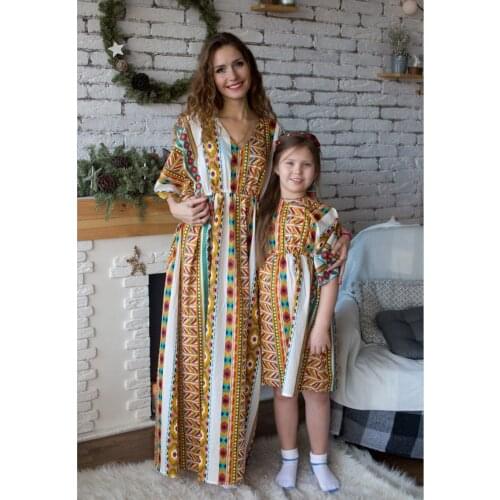 Mom and Daughter Dress Woman Printed Casual Dresses Summer Family Matching Dress