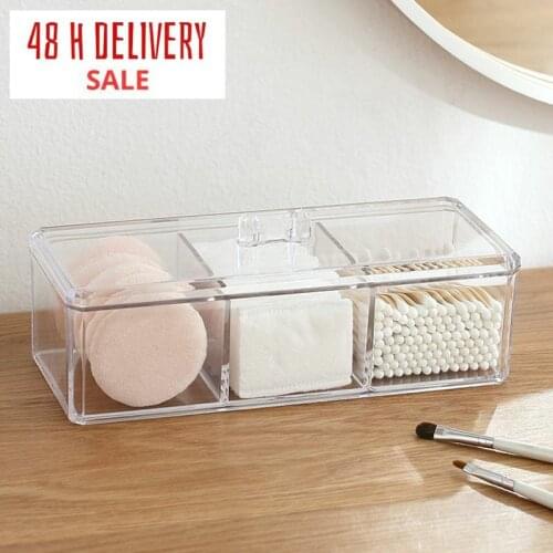 Transparent Cosmetic Storage Box Makeup Organizer Three-color Cotton Swab Cotton Pad Storage Box Desktop Acrylic Material