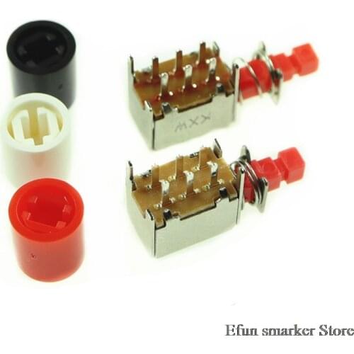 PS-22F03 Right Angle PCB Latching Push Button Switch with cap DPDT Double Pole 6 Pin self-locking key power switches