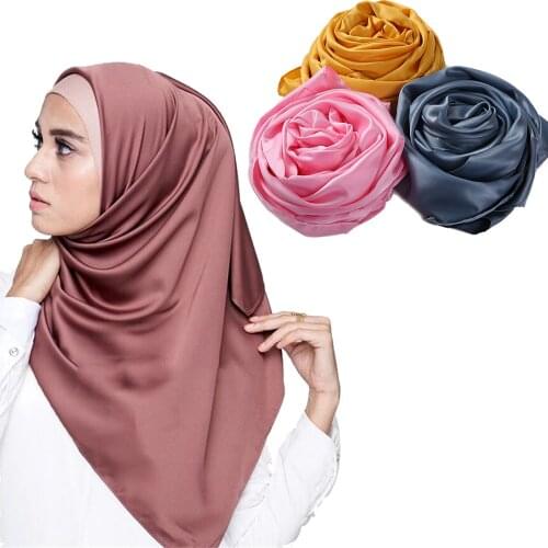 Soild Color Womens Satin Hijab Scarf Long Muslim Headscarf Silk Islamic Head Wraps Arab Turban Scarfs Malaysia Hijabs