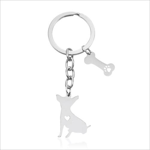 Silky terrier pendant keychain with bone