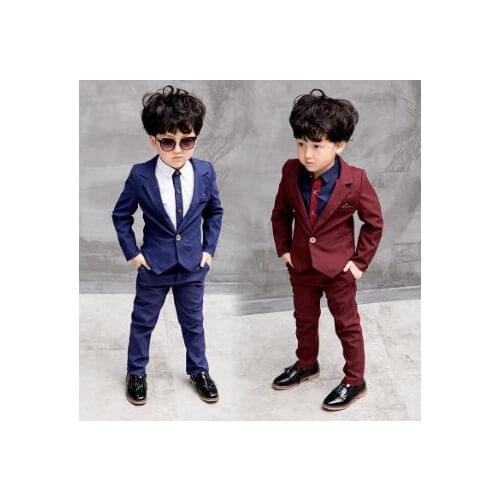 Blue/red Children Suit Big Boys Suits Kids Blazer Boys fashion Suit For Wedding Boys Clothes Jackets Blazer+Pants+shirt 3-10Y