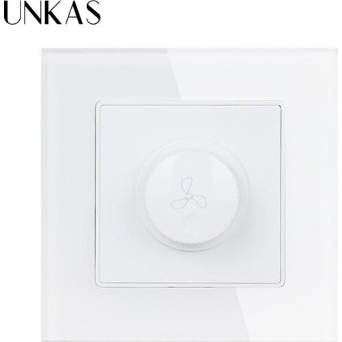 UNKAS 16A Maximum 300W Fan Controller Regulator Luxury Crystal Glass Panel Wall Switch Interruptor