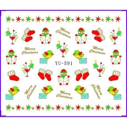 1X Water Stickers Nail Decals Stickers Water Transfers Decal Xmas Chrismas Santa Clause Snow Man YU591-596