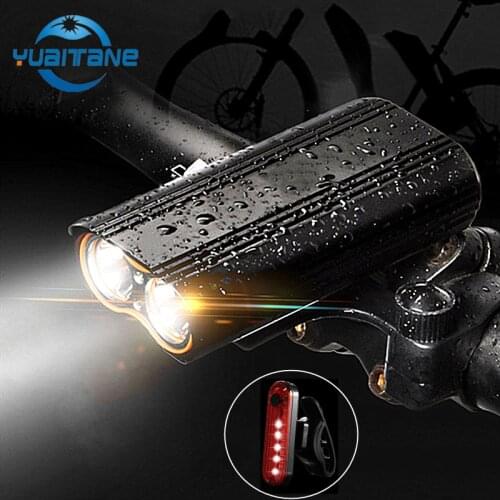 High Bright Bicycle Light Built-in 6000mAh Bike Light LED Headlight USB Rechargeable Battery+2 Handlebar MTB Mount Bicycle Light