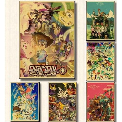 Japanese Classic Anime Digimon Adventure Kraft Paper Poster Print Art Gift HD House Bar Living Room Wall Decor Pictures
