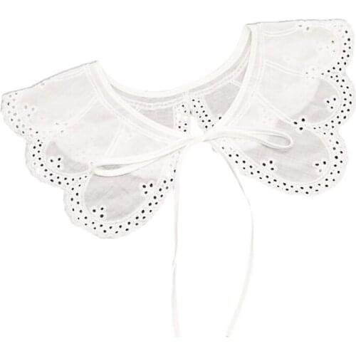 Women White Hollow Out Petal False Collar Shawl Wrap Embroidery Floral Butterfly Wing Shape Capelet Dickey Necklace G5AE