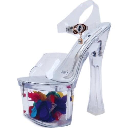 35-43 Steel Tube Dancing Transparent Platform Shoes Women 2019 Summer transparent Sandals Peep Toe Nightclub High Heel Sandals