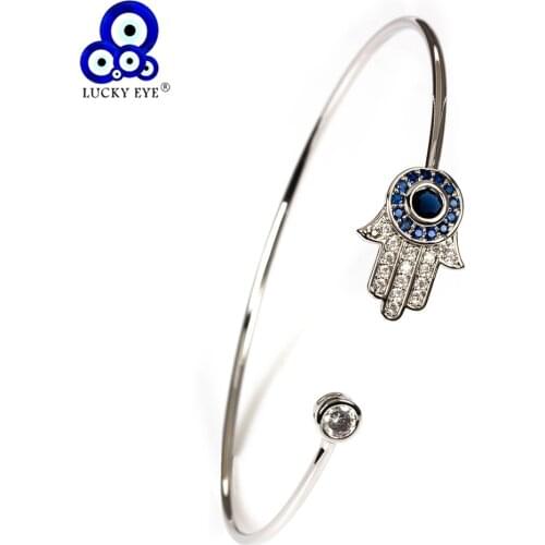Lucky Eye Hamsa Hand Bangle Bracelet Titanium Steel Blue Evil Eye Bangle Adjustable Luxury Jewelry For Women Girl EY5160
