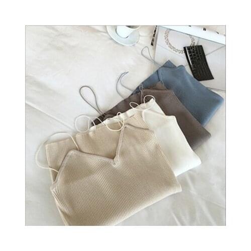 OLGITUM 2020 New Knitted Tank Tops Women Camisole Vest V-Neck Slim Sexy Simple Stretchable Bottoming Camis Tops 8 Colors TC005