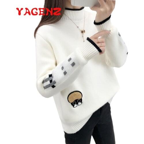 YAGENZ Women Sweaters Autumn Winter Tops Korean Slim Women Pullover Turtleneck Knitted Sweater Jumper Soft Warm Pull Femme 871