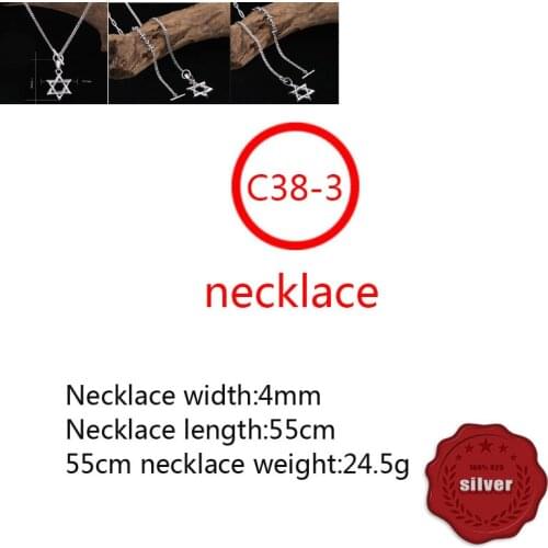 C38-3 S925 sterling silver necklace personality fashion punk style sweater chain six-pointed star with chain a gift for friends