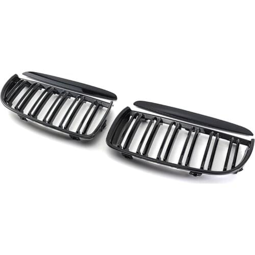 1 Pair Dual Slat Gloss Black Front Kidney Grill Grille 51137120007 Fit For BMW 3-Series E90 Sedan E91 Wagon 2006 2007 2008