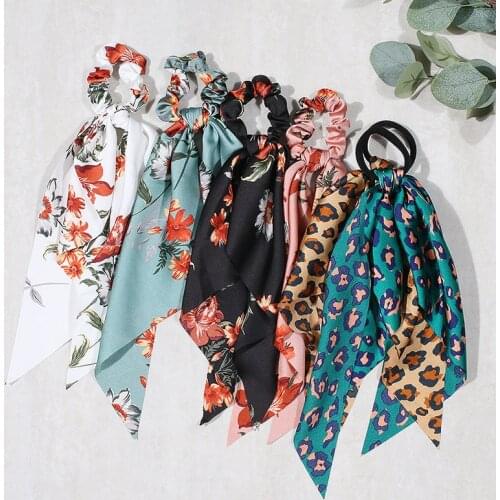 1PC New Women Scrunchie Ribbon Elastic Hair Bands Bow Scarf Printing Head Band Ties Hair Accessorie For Girls Ladies Hair Ropes