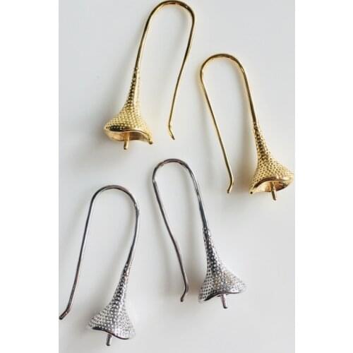 Wholesale 5 pairs/lot golden gold platinum plated ear wire ear hooks for half hole beads jewelry making findings DIY women