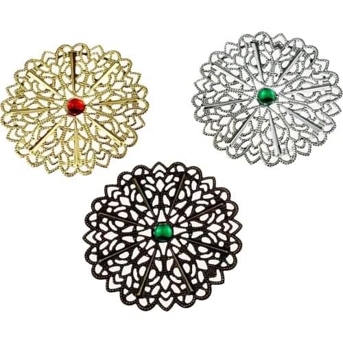20Pcs/lot 52mm Inlaid gems Filigree Round Wraps Connectors Embellishments Findings Gift box decoration metal sheet