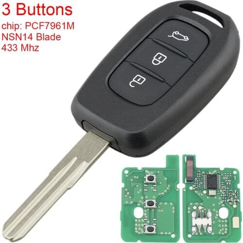 433MHz 3 Buttons Car Remote Key with PCF7961M Chip and NSN14 Blade Fit for Renault Symbol Trafic Dacia Duster Logan Sandero