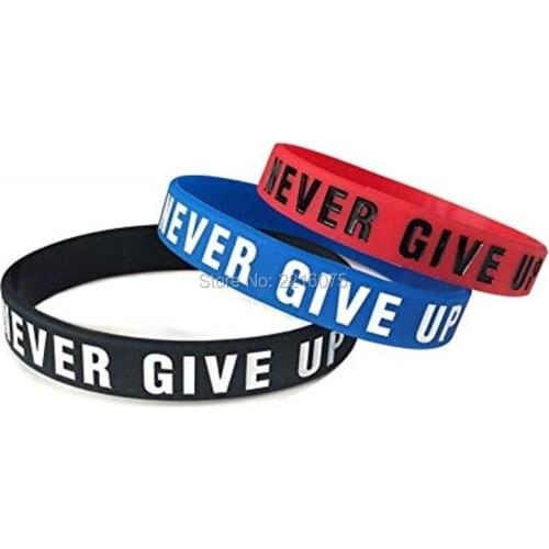 30pcs Never give up Motivational wristband silicone bracelets rubber bangles free shipping by ePacket A