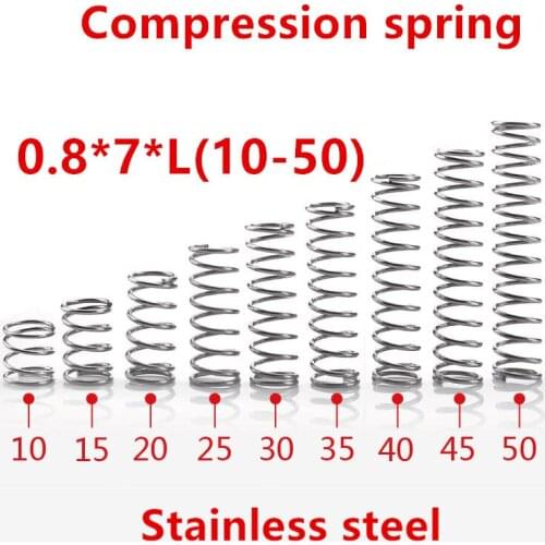 50pcs/lot 0.8*7*10/15/20/25/30/35/40/45/50mm spring 0.8mm stainless steel Micro small Compression spring
