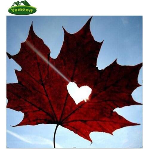 5D Landscape Diamond Painting Cross Stitch Decor for Home DIY Diamond Embroidery Red Maple Leaf Heart Rhinestone Wall Sticker