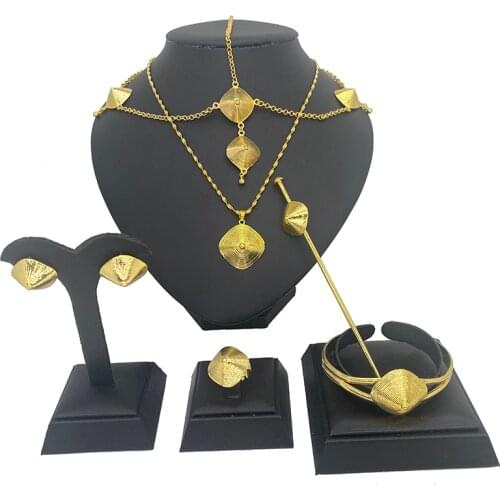 African Gold Sets Ethiopian Bridal Jewelry Habasha Style Wedding Pure Gold Color Set Nigeria Eritrea Kenya