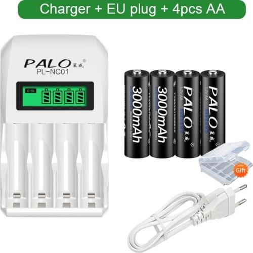 PALO 3000mAh AA Batteries Ni-MH AA Rechargeable Battery+LCD Battery Charger For 1.2v Ni-CD Ni-MH AA AAA Rechargeable Batteries
