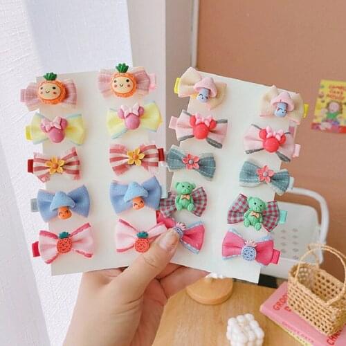 10Pcs/Set Cute Cartoon Hair Bow for Baby Girls Hair Clips Princess Rabbit Fruit Flower Hairpin Barrettes Kids Hair Accessories