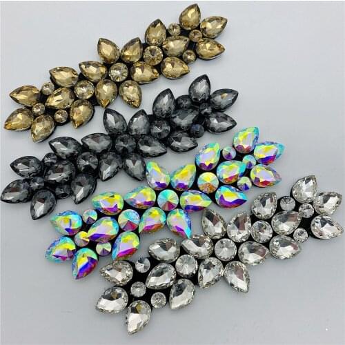 Flowers Rhinestone Applique Patch sew on For Wedding Gown Bridal Evening Wear Diamond Design Patch