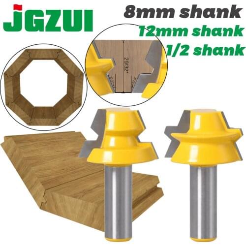 2pc Lock Miter Router 22.5 Degree Glue Joinery Router Bit - 1/2" 12mm Shank 8mm shank Woodworking cutter Tenon Cutter for Wood