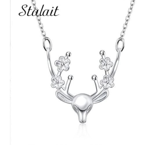 Silver Color Choker Plum Antler Deer Pendant Lady Necklace Set Christmas Jewelry Women Christmas Gift